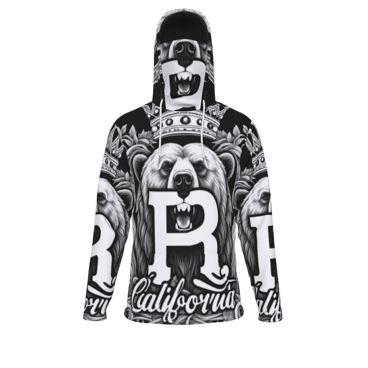 Black Men's Heavy Fleece Hoodie With Mask