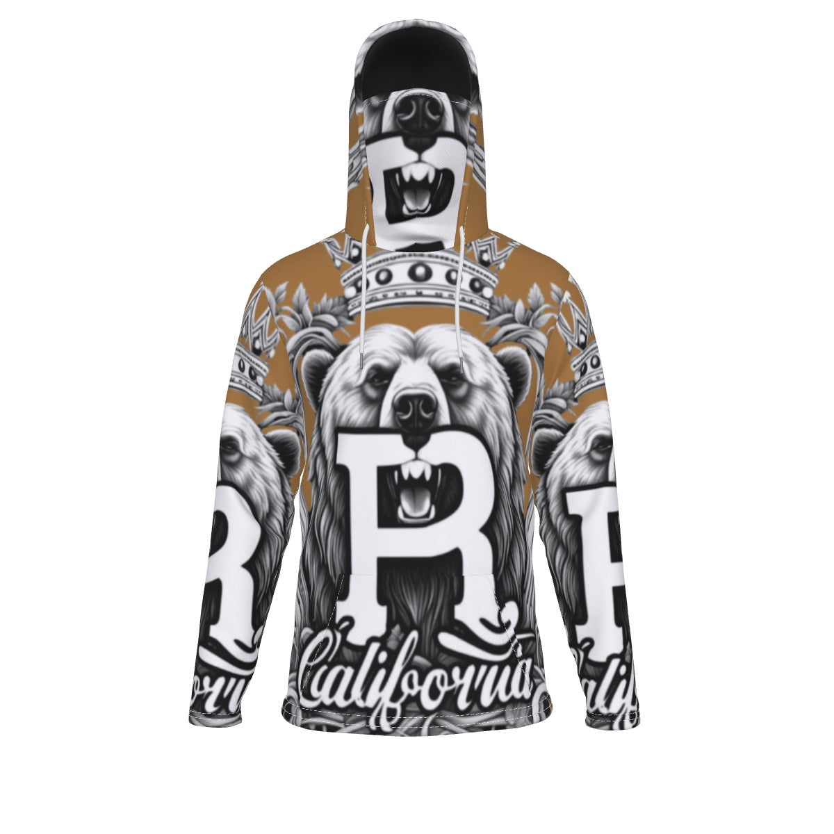 Brown Men's Heavy Fleece Hoodie With Mask